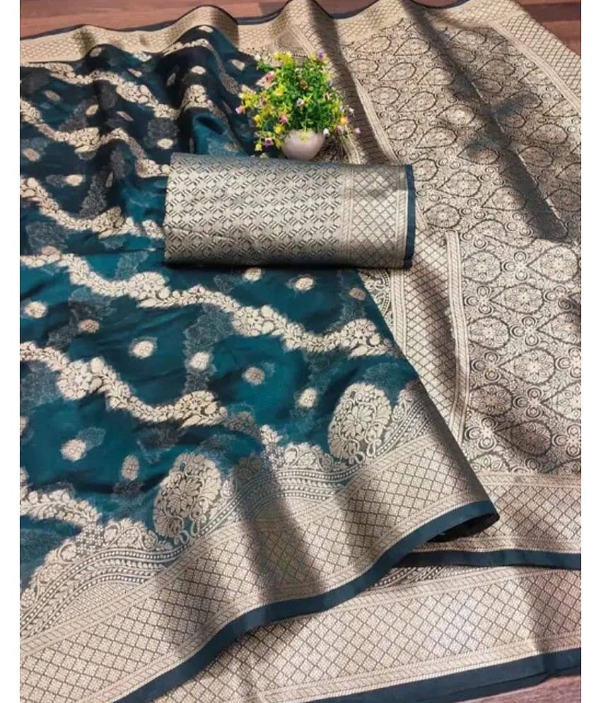 Gullak Organza Embellished Saree With Unstitched Blouse Piece ( Teal )