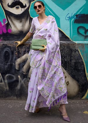 Lavender Purple Parsi Weaved Cotton Silk Saree