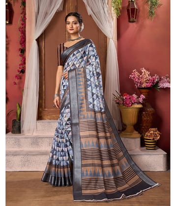 Aadvik Linen Printed Saree With Unstitched Blouse Piece ( Multicolour )
