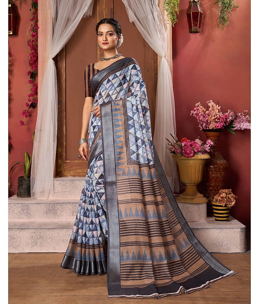 Aadvik Linen Printed Saree With Unstitched Blouse Piece ( Multicolour )