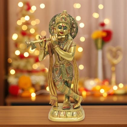 Brass Krishna God Idol Statue � Handcrafted Religious Showpiece, Height : 14 Inch (BSMAS1622 E)
