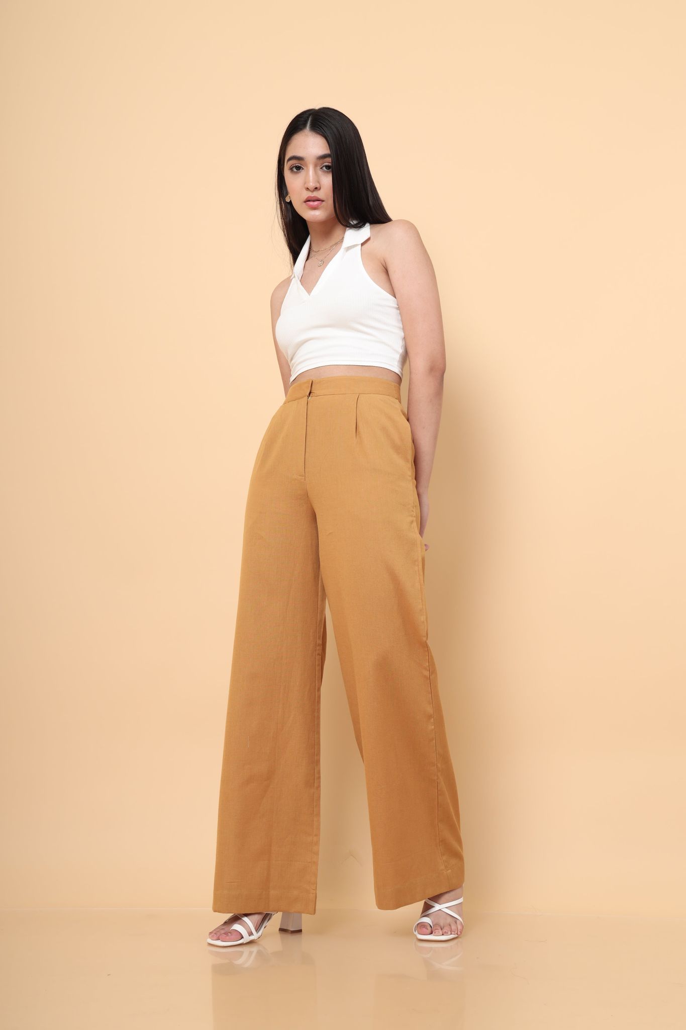 Mustard Flared Casual Pants-M