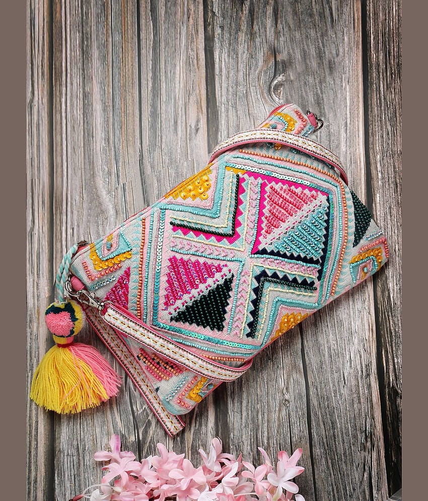 Anekaant Sling Bag Cotton Set of 1 ( Fluorescent Pink )