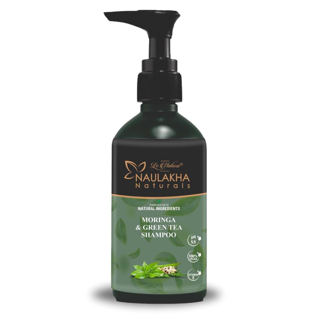 Le Natura Naulakha Naturals Moringa and Green Tea Hair Shampoo for Dry and Frizzy Hair Anti Hair Fall Suitable For All Hair Anti Dandruff Volumizing No Harsh Chemicals Vegan And Cruelty Free 300 Ml
