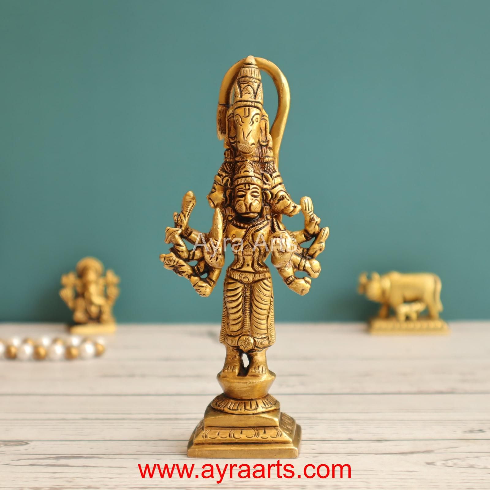 Pure Brass Pavanputra Panchmukhi Hanuman Idol - 5.5 Inch Height
