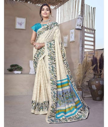 Yashika Art Silk Printed Saree With Unstitched Blouse Piece ( LightBLue )
