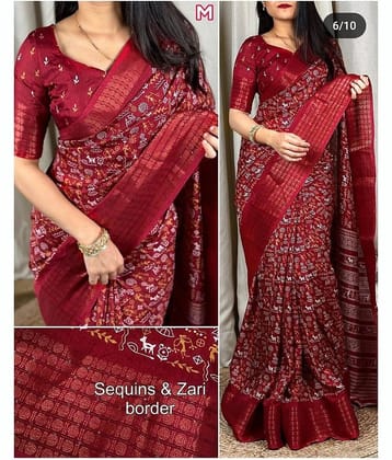 Bhuwal Fashion Art Silk Printed Saree With Unstitched Blouse Piece ( Multicolor )