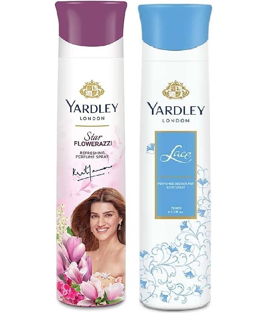 Yardley London - 1 FLAWERAZZI & 1LACE  150ML EACH , Deodorant Spray for Women,Men 300 ml ( Pack of 2 )