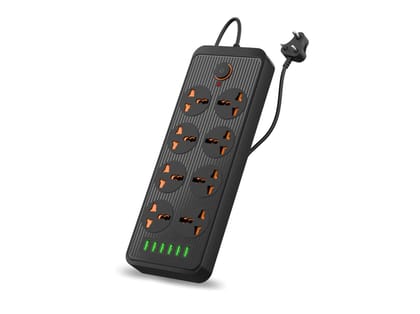 Portronics Power Plate 7 with 6 USB Port + 8 Power Sockets Power Strip Extension Board with 2500W, 3Mtr Cord Length, 2.1A USB Output (Black), 250 Volts