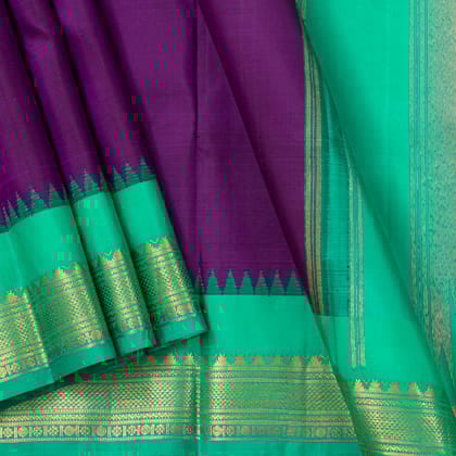 Violet And Sea Green Kanchipuram Silk Saree For Festive Wear PV NYC 1468