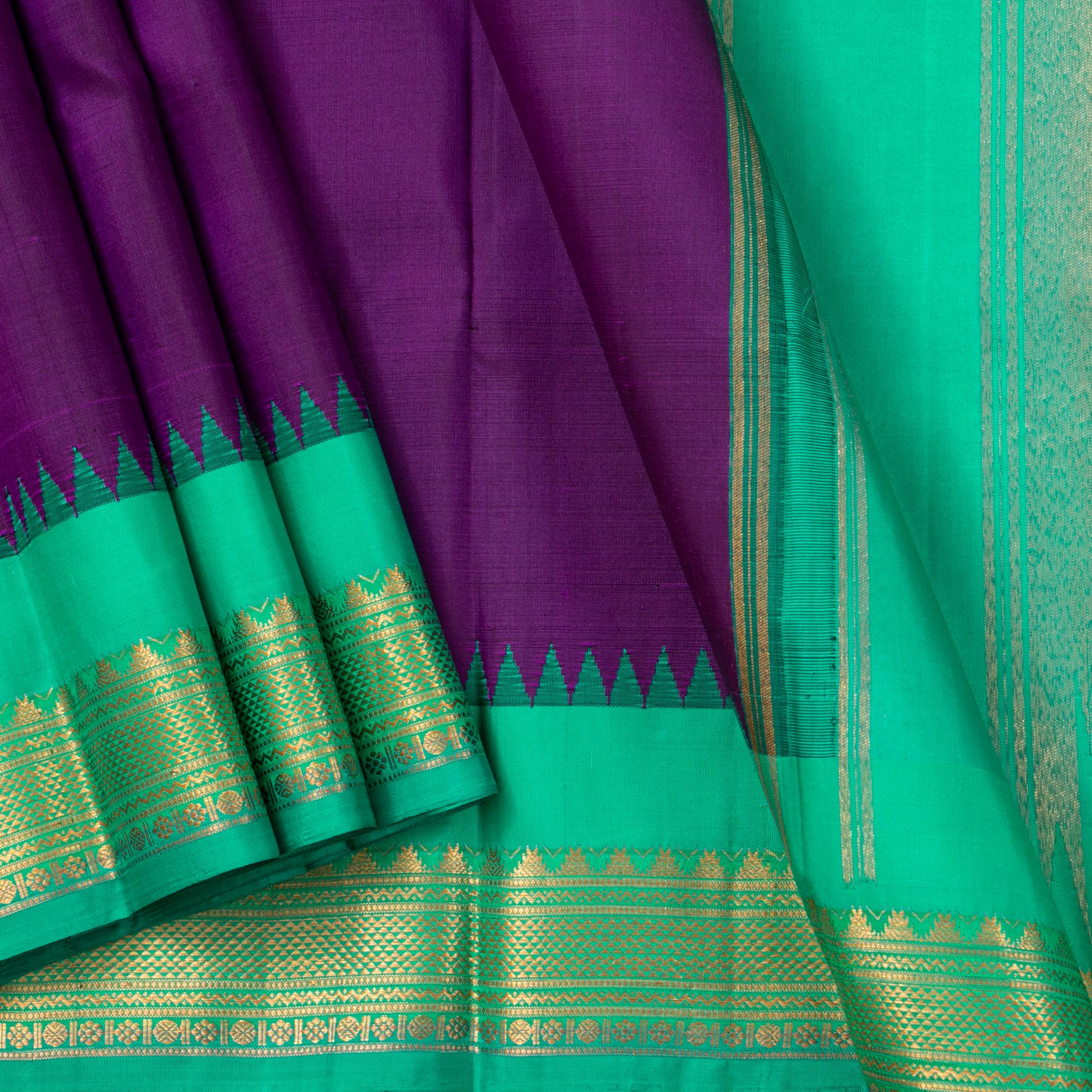 Violet And Sea Green Kanchipuram Silk Saree For Festive Wear PV NYC 1468