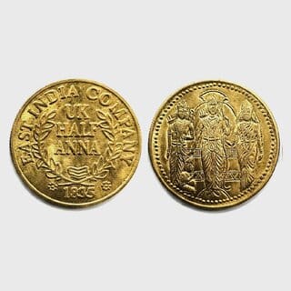 UK Half Anna 1835 Ram, Sita, Laxman & Hanuman India Gold-plated Coin Collection