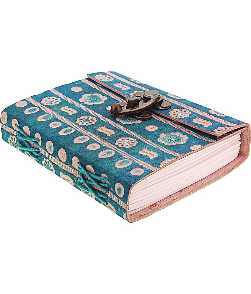 Blue Leather Embossed Notebook With C-Lock A6 Diary