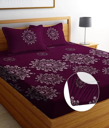 YKNIP Cotton Floral Fitted ( King Size ) - Maroon
