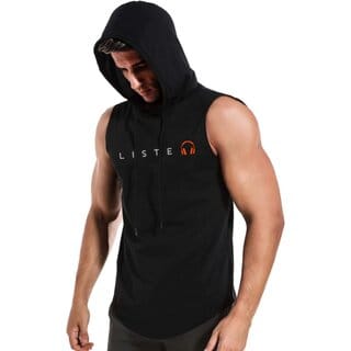 HIT SQUARE Polyster Gym/Sports Hood Cotton Blend Tshirt For Men (Listen)
