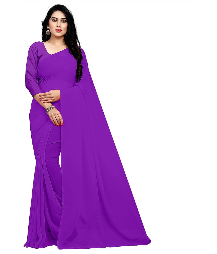 Sidhidata Georgette Solid Saree With Unstitched Blouse Piece ( Purple )