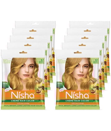 Nisha Creme Hair Color Golden Blonde 40g Pack of 10, Permanent Hair Colour for Women & Men, Long Lasting Hair Color