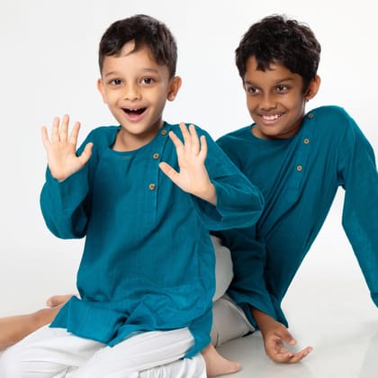 Cotton Kurta for Boys, Men | Colour Pop, Turquoise Blue-0-6m