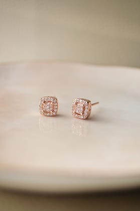 Ecentric Square Sterling Silver Stud Earrings-Rose