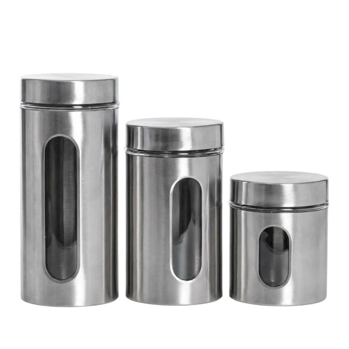 LA'VITE Stainless Steel & Glass Window Canister Set of 3 (300ml, 550ml, 800ml) Airtight Premium Kitchen Storage Containers