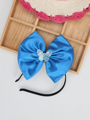 Satin Bow Hairband with Butterfly -Blue-one Size / Blue