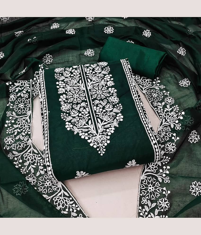 Rangtulika Ethnics Unstitched Cotton Blend Embroidered Dress Material - Green ( Pack of 1 )
