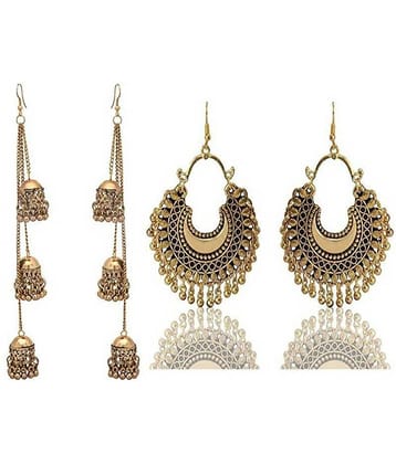 Samridhi DC Golden Jhumki Earrings ( Pack of 2 )
