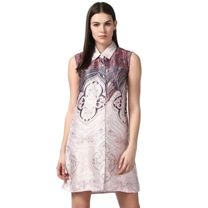 Women's Polyester Printed Sleeveless Above Knee Dress (Orange, M)-PID55771 Women's Polyester Printed Sleeveless Above Knee Dress (Orange, M)-PID55771