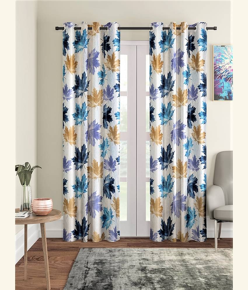 Home Sizzler - Blue Polyester Floral Window Curtain ( Pack of 2 )