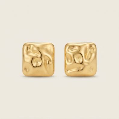 Gold Molten Square Studs | Gold-Tone Anti-Tarnish Imitation Jewellery - Earrings | Buy online on ZillyBuy