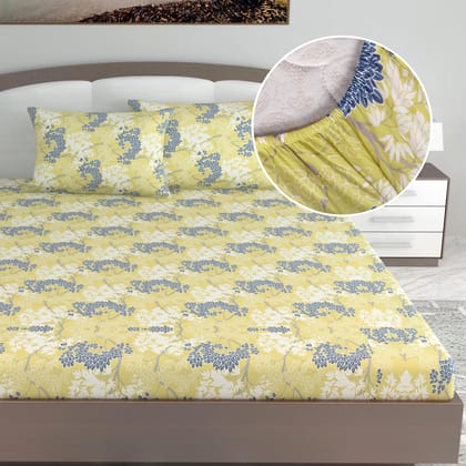 Green Autumn Tree Leaf Elastic Fitted King Bed Bedsheet-King / Green / PR5005-FKB
