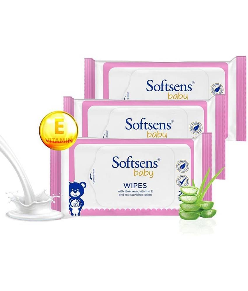 Softsens Baby Gentle Cloth Wipes, Enriched with Aloe Vera , Vitamin, 20 Wipes, Pack of 3