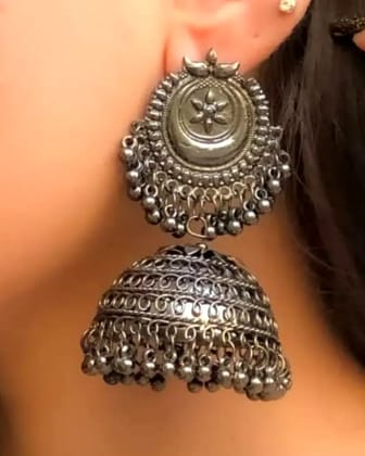 Latest Oxidised Metal Antique Design Stylish Traditional Jhumka Earrings - Print Magical Gifts  by Print Magical Gifts
