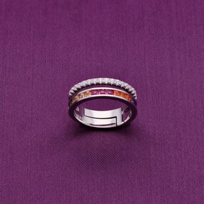 A Dash of Rainbow Zircon Studded Statement Silver Ring-Multi Color / Silver / US 6 (16.5 mm Diameter)
