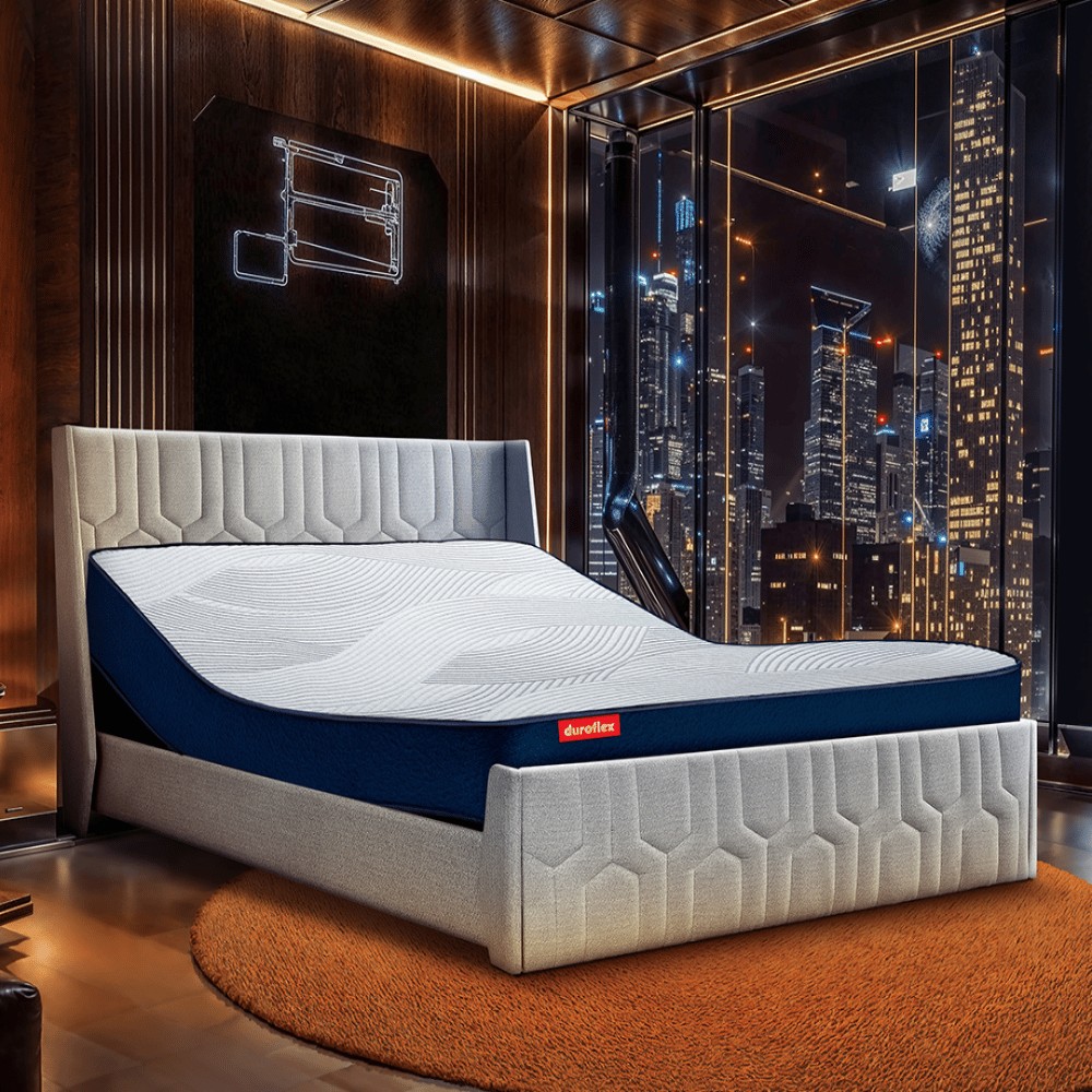 Wave Plus Adjustable Bed with Tranquil Upholstered Bed and Mattress-King / Beige / Quboid (Height - 8 Inches)