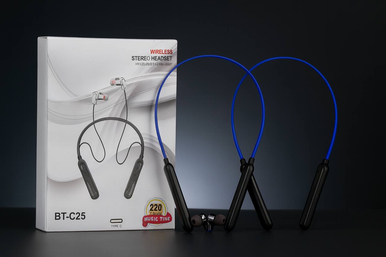 LK Gold C25 Wireless Bluetooth Neckband Earphones with Mic, Deep Bass Stereo Sound, Magnetic Earbuds & Long Battery Backup