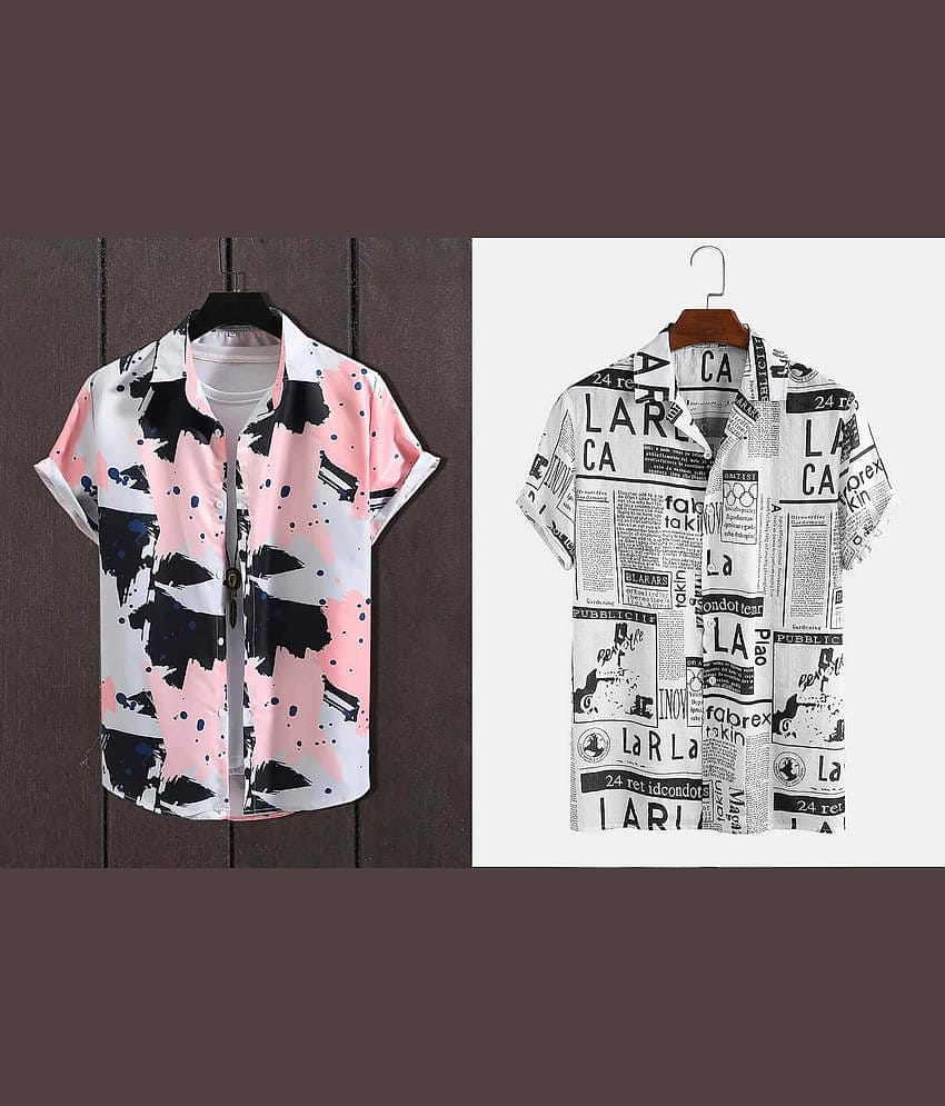 Qlonz store Elastane Regular Fit Printed Half Sleeves Men's Casual Shirt - Multi ( Pack of 2 )