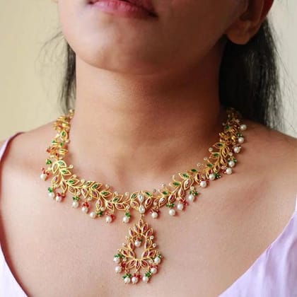 Gold Plated Silver Lotus Necklace-With Pendant