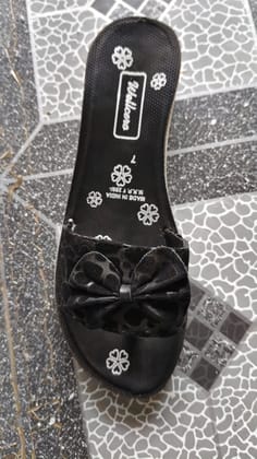 Womens Black Bow Flat Slipper