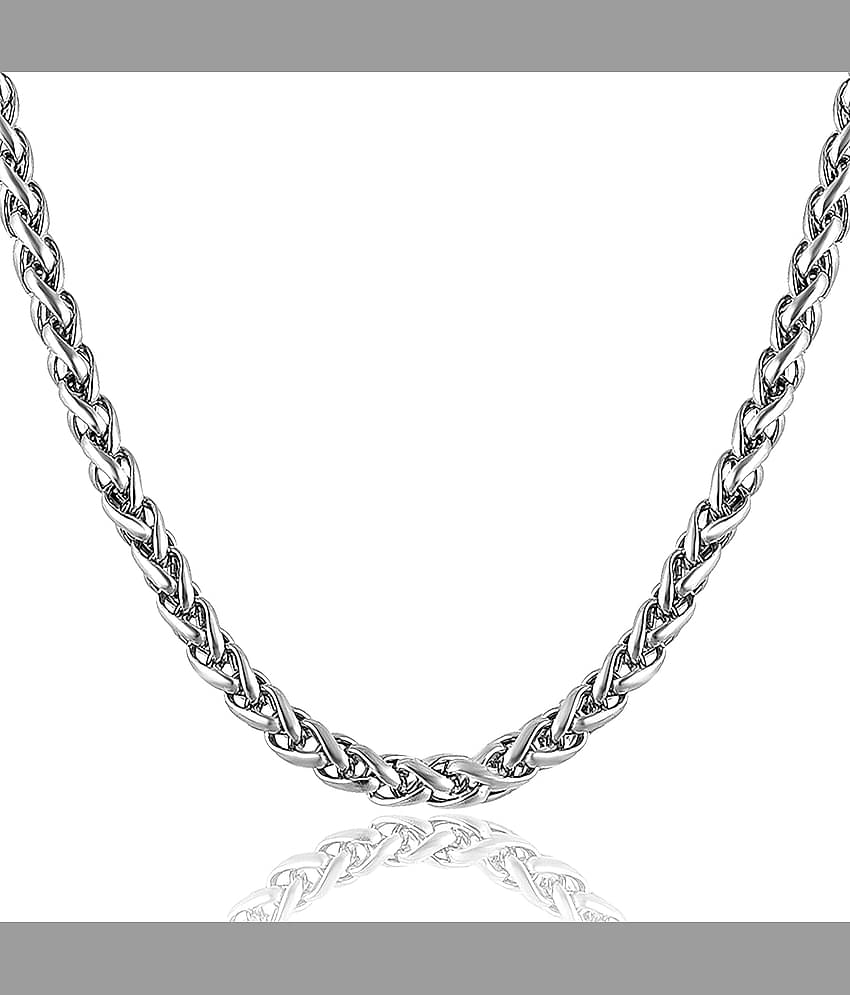 Fashion Frill Stainless Steel Long Platinum Silver Chain for Men/Boys