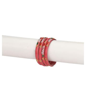 Designer Fancy Party Glass Bangle Cum Kada Set Of 4 Decorative With Colorful Beads & Stone  (With Safety Cum Gift Box) BN-32 - None