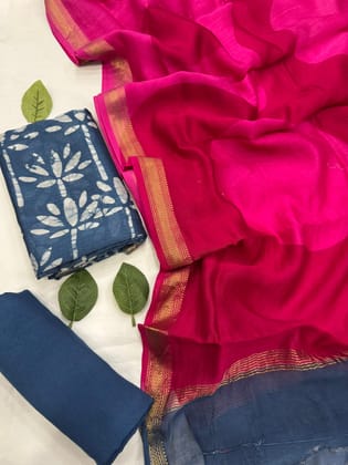 Bagru Print Maheshwari Silk Suit Set