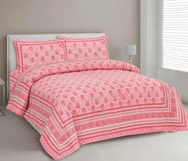 3001-Hometrade India-Standard King Size (90*108 Inches) Double Bedsheet With 2 Pillow Cover-RJ-14-Jaipur lining-3499
