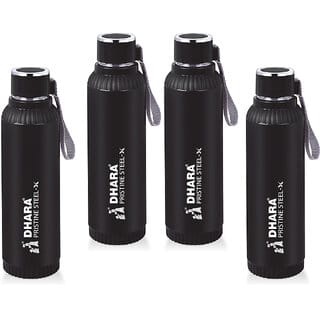 Quench 900 Inner Steel and Outer Plastic Water Bottle, 700ml, Black  BPA Free  Leak Proof  Office Bottle (pack of 4)