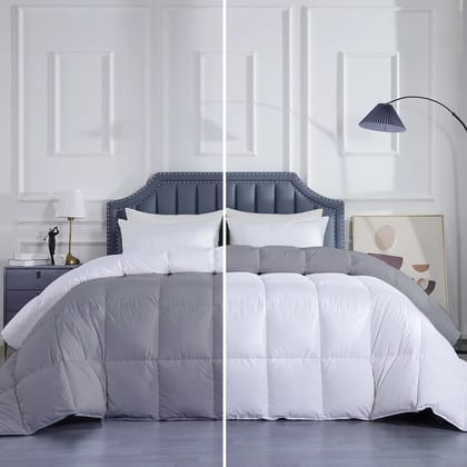 Razzai Down Alternative Soft Quilted 300 GSM All Weather Comforter |Silver/White-Single / White