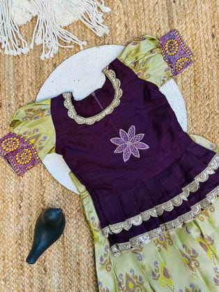 Trendy Weaving Work Art Silk Lahenga Choli-Lemon Yellow / 1 Year