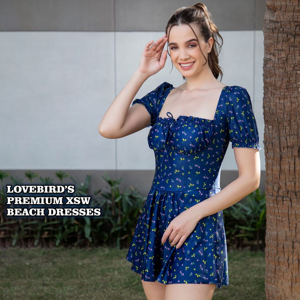 Sweet Style Frilled Tiered Ruffle Floral Printed Mini Beach Dress
