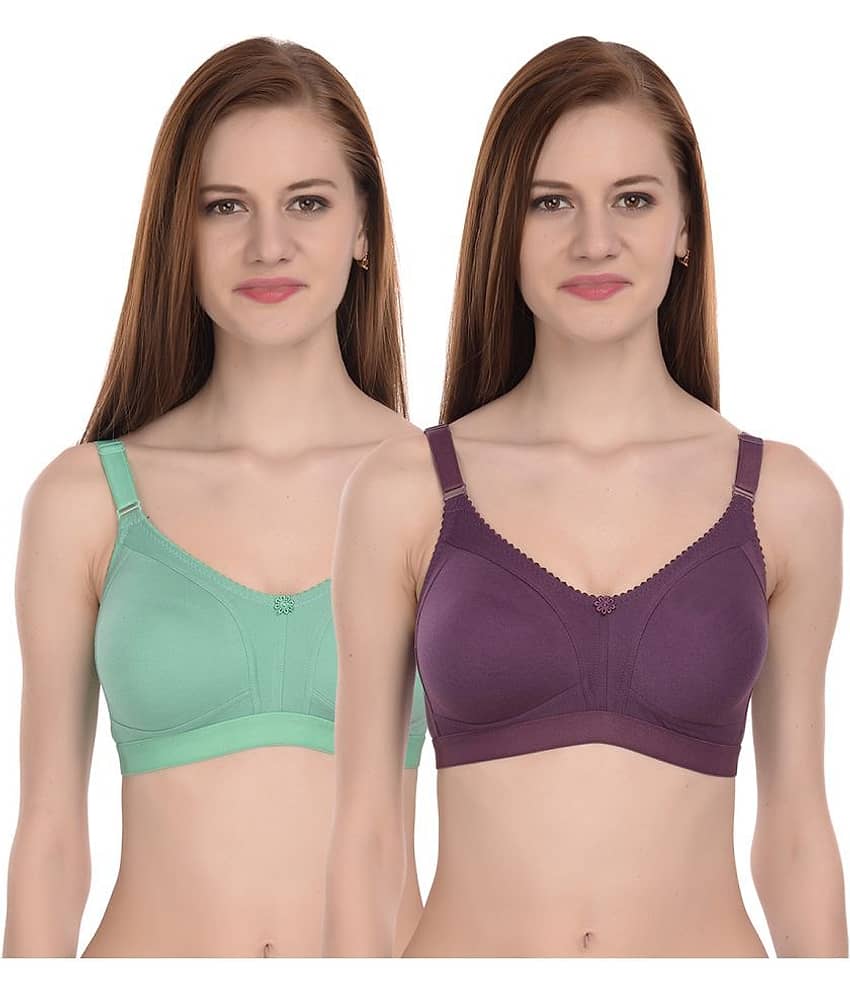 Elina Pack of 2 100% Cotton Non Padded Women's T-Shirt Bra ( Multicolor )
