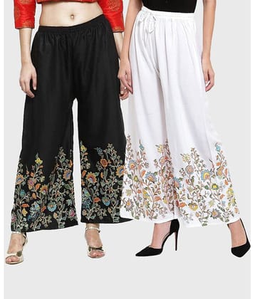 OMAYA - Beige Rayon Flared Women's Palazzos ( Pack of 2 )