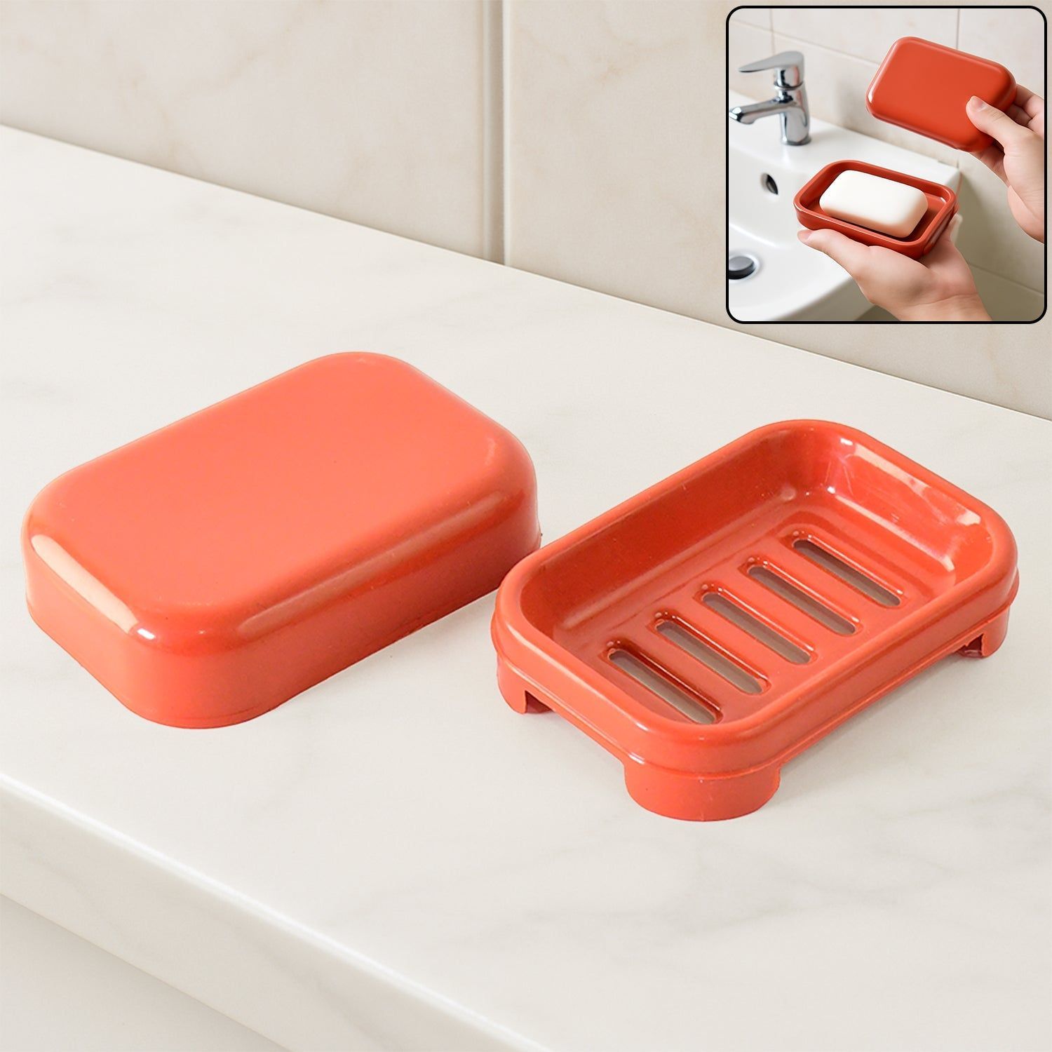 Premium Quality Rectangular Brick Red Plastic Soap Case (1 Pc)